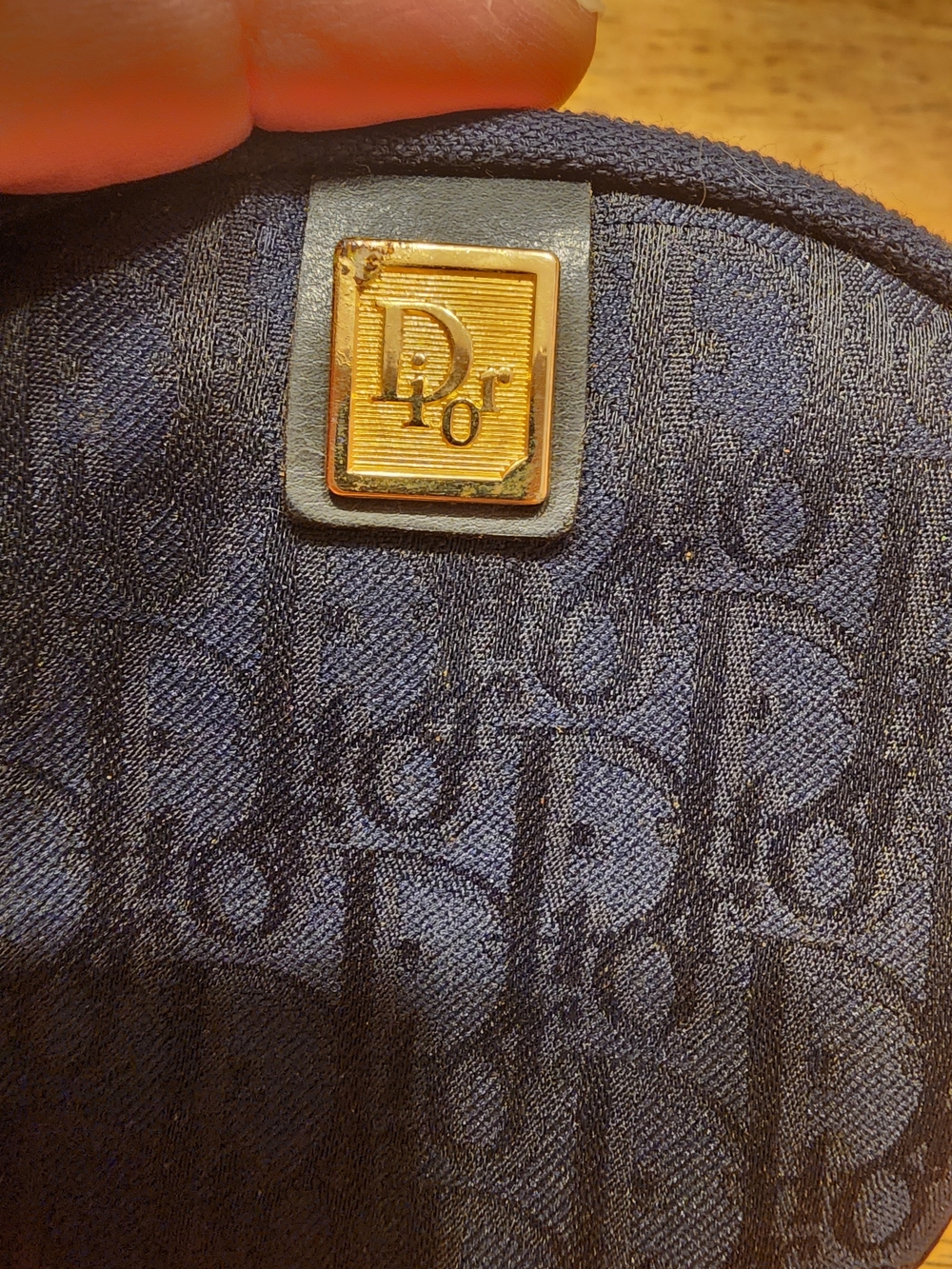 vintage blue Christian Dior Trotter monogram canvas coin purse